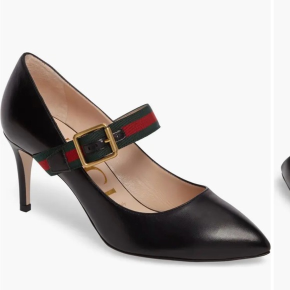 Gucci Leather Pumps with Grosgrain Strap, Mary Janes - Picture 2 of 8